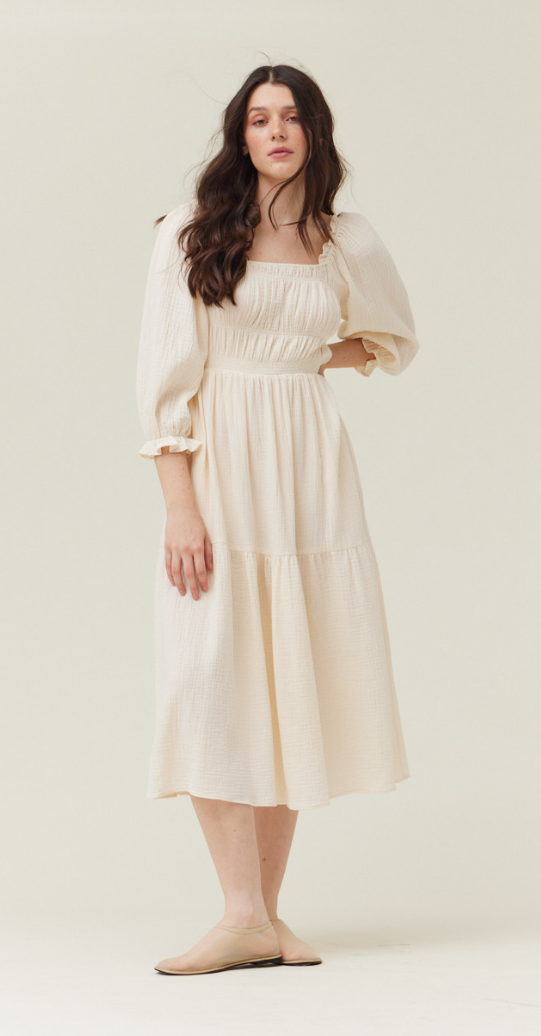 Solid Gauze Midi Dress