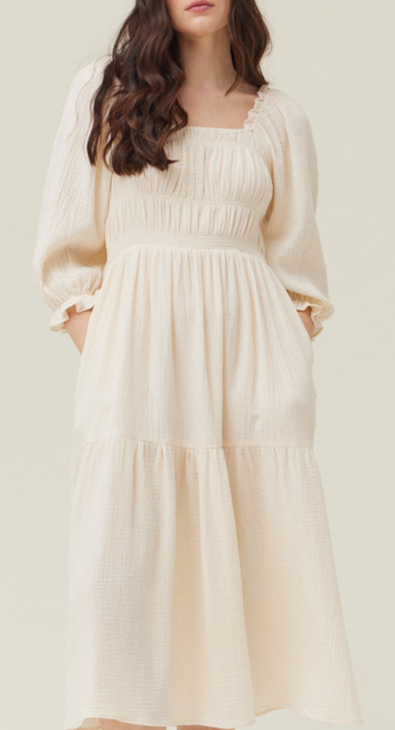 Solid Gauze Midi Dress