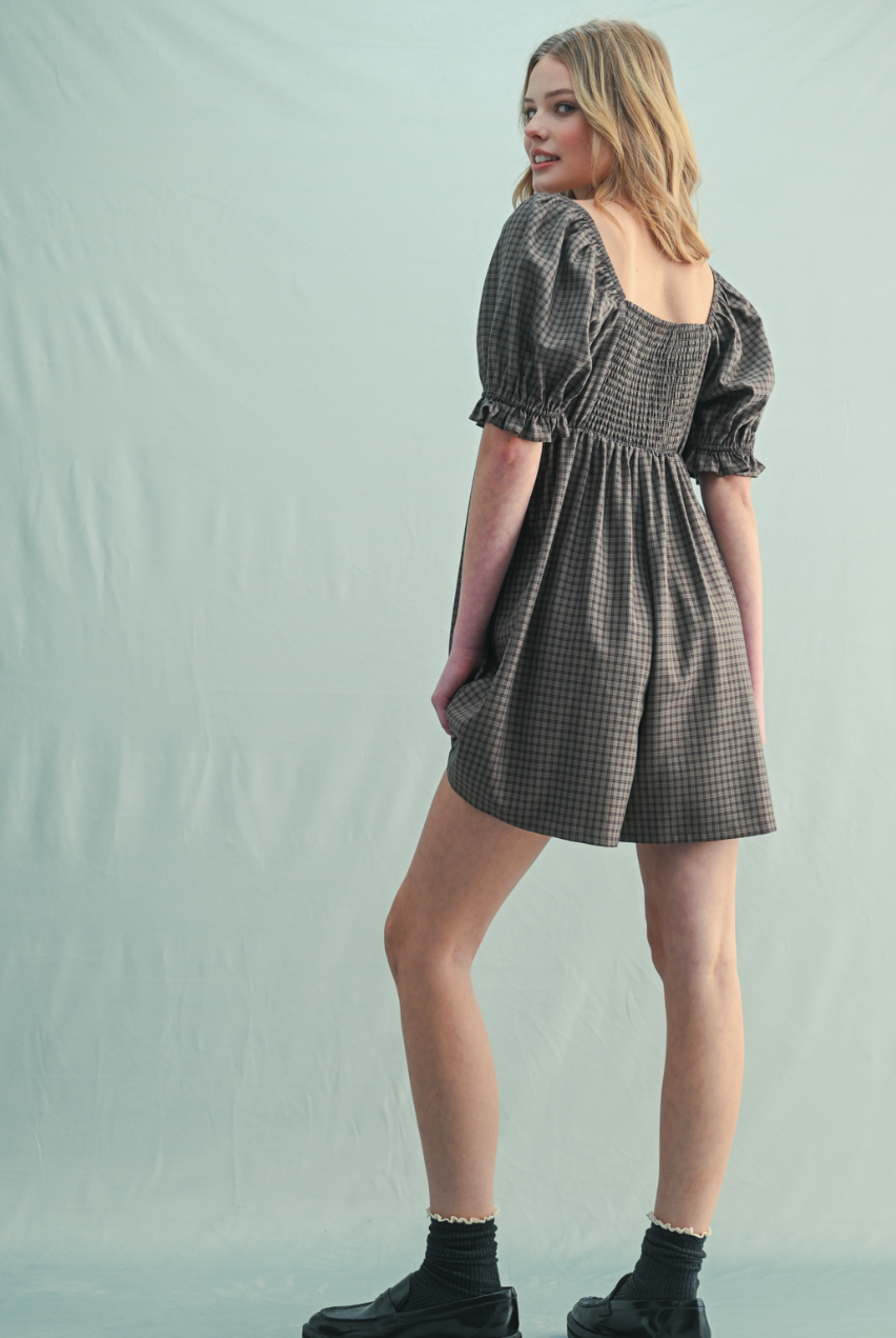 Plaid Square Neck Romper