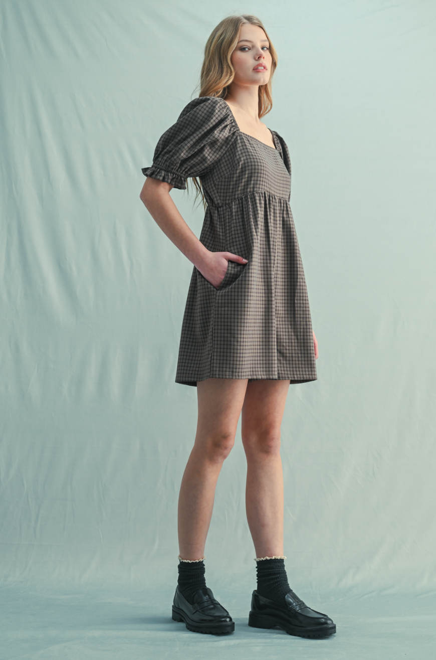 Plaid Square Neck Romper