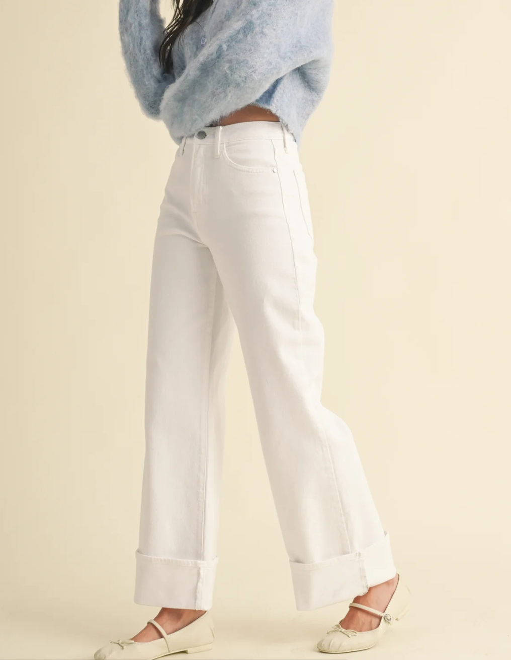 Cuffed Palazzo Optic White Denim
