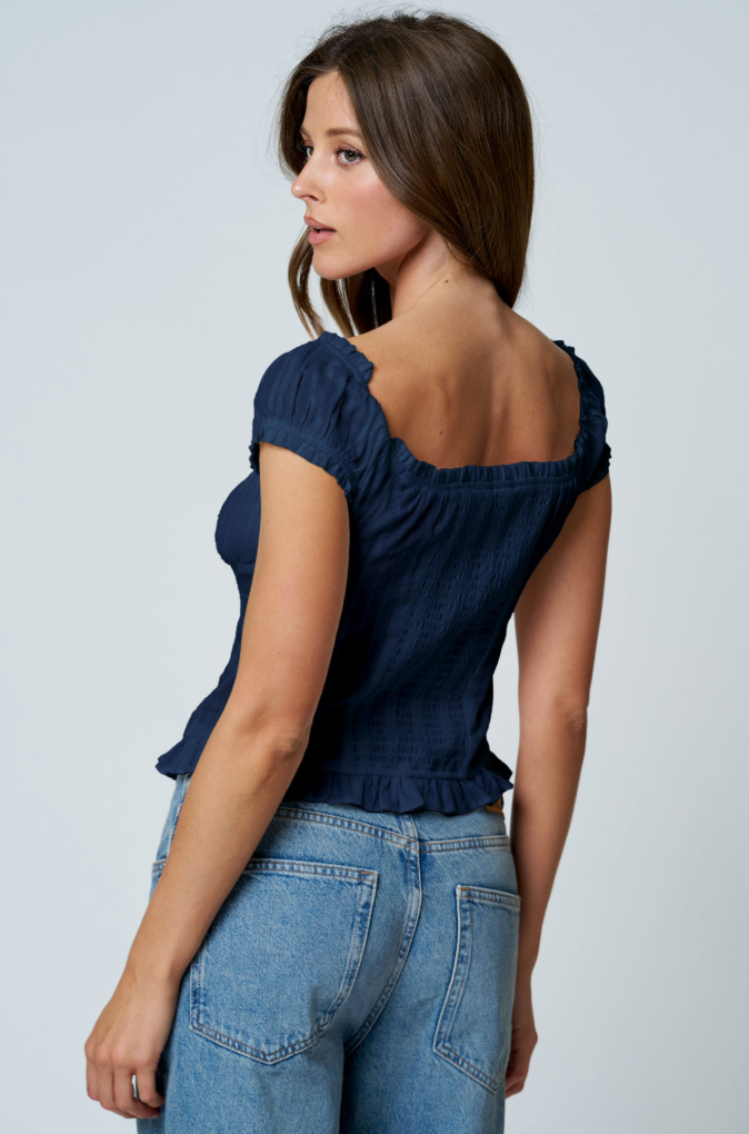 Textured Ruffle Button-Down Top
