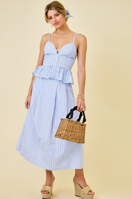 Striped Flare Midi Skirt