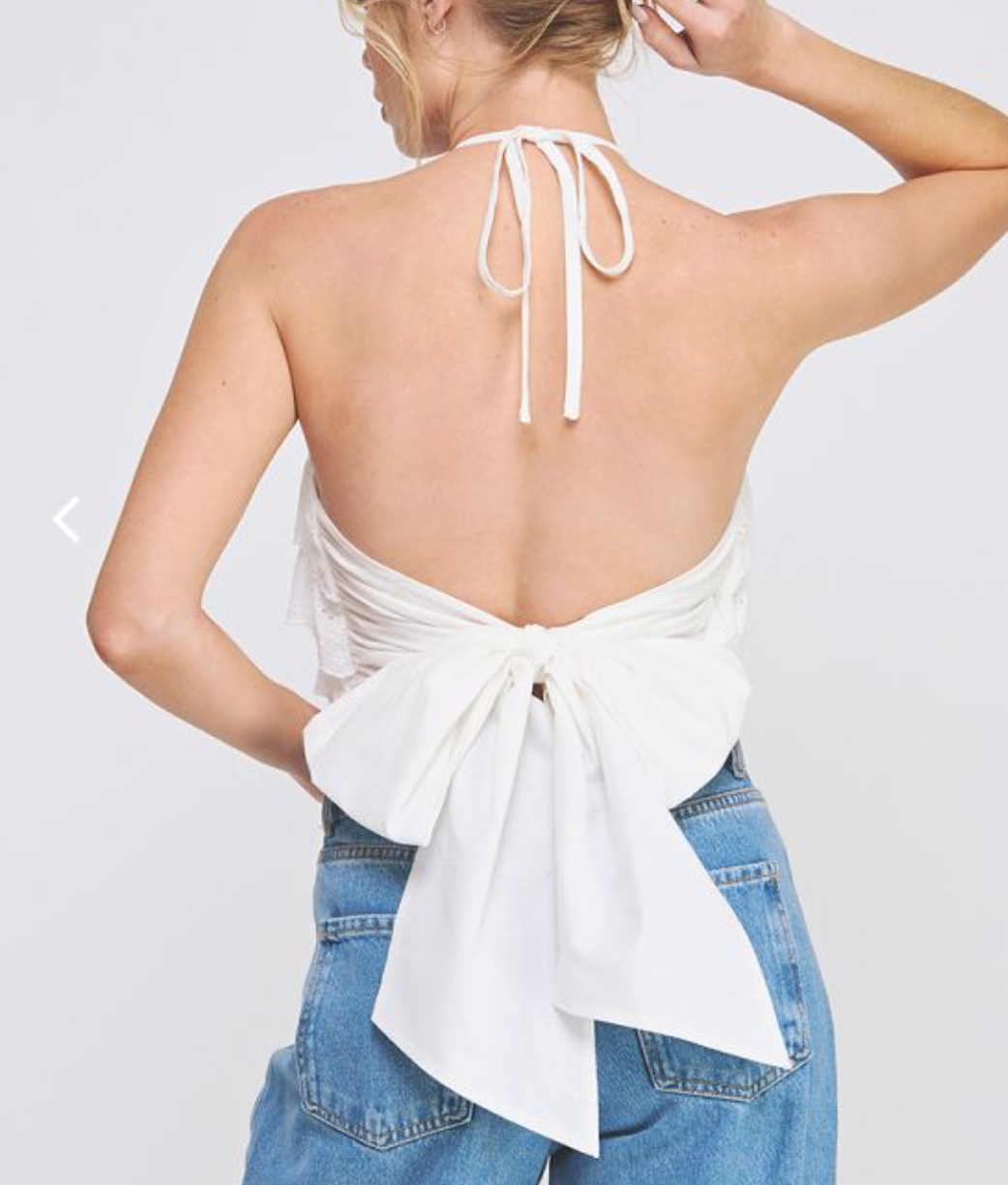 White Eyelet Ruffle Backless Top
