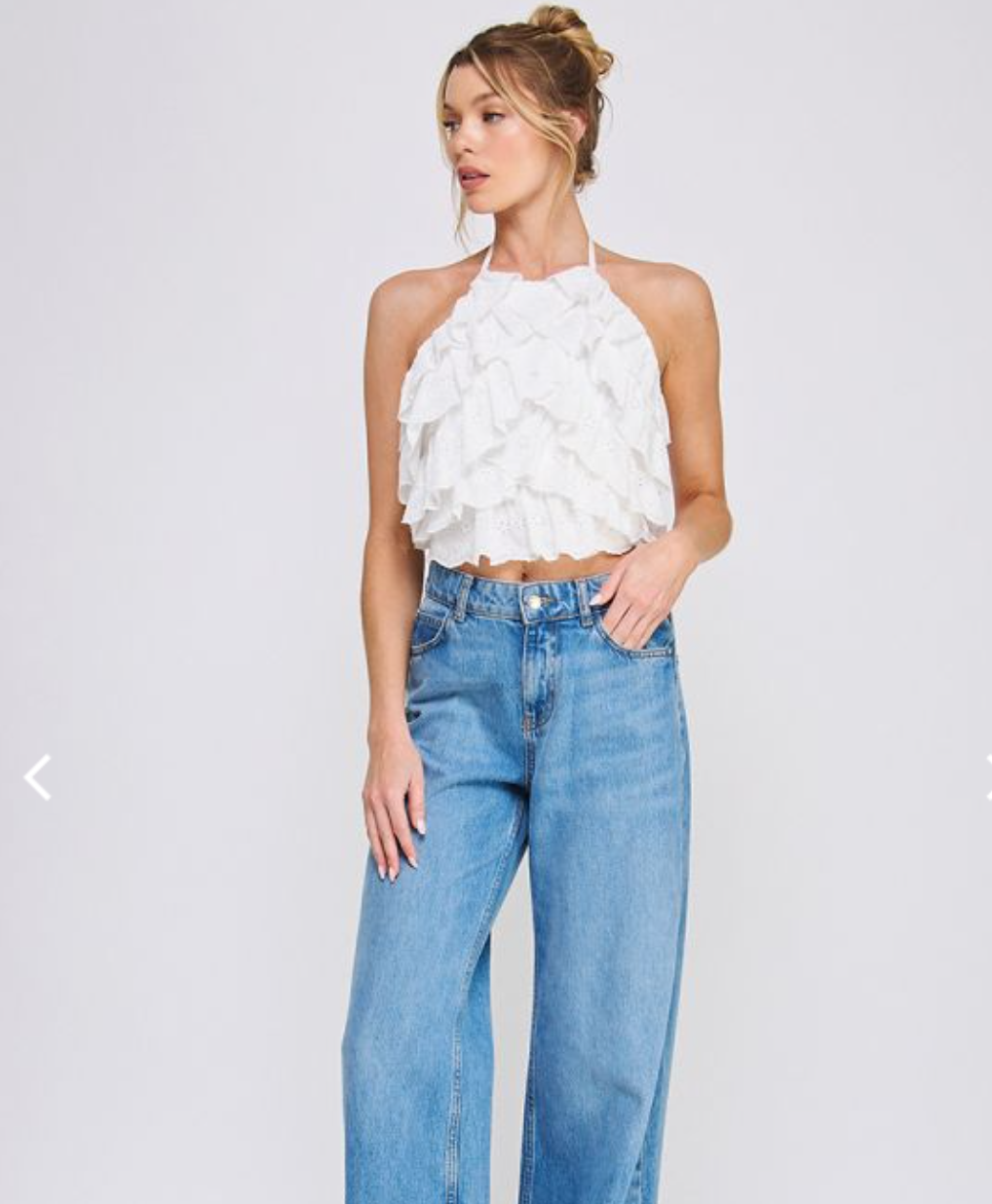 White Eyelet Ruffle Backless Top