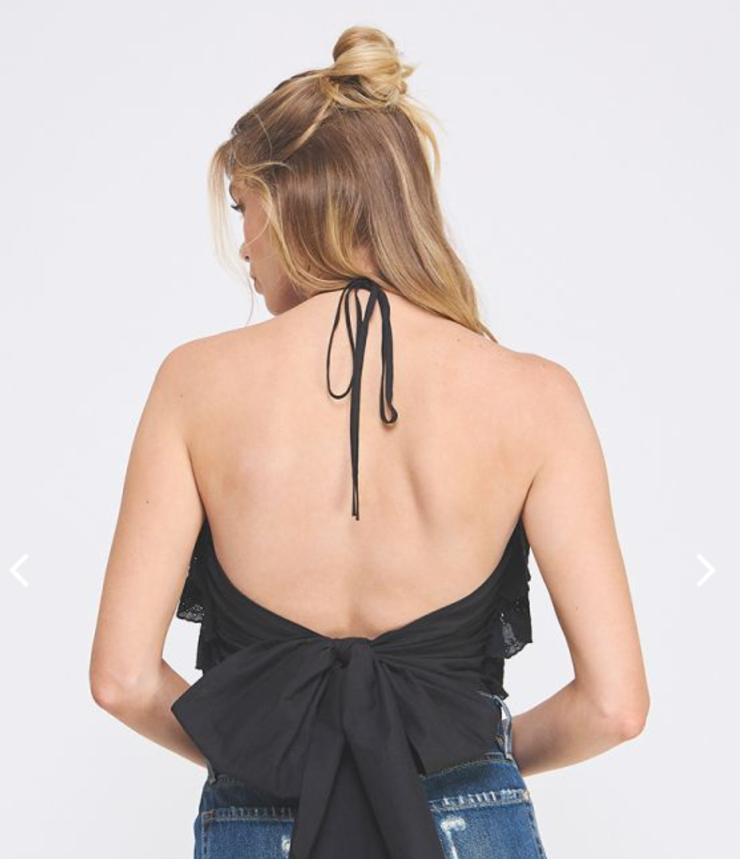 White Eyelet Ruffle Backless Top