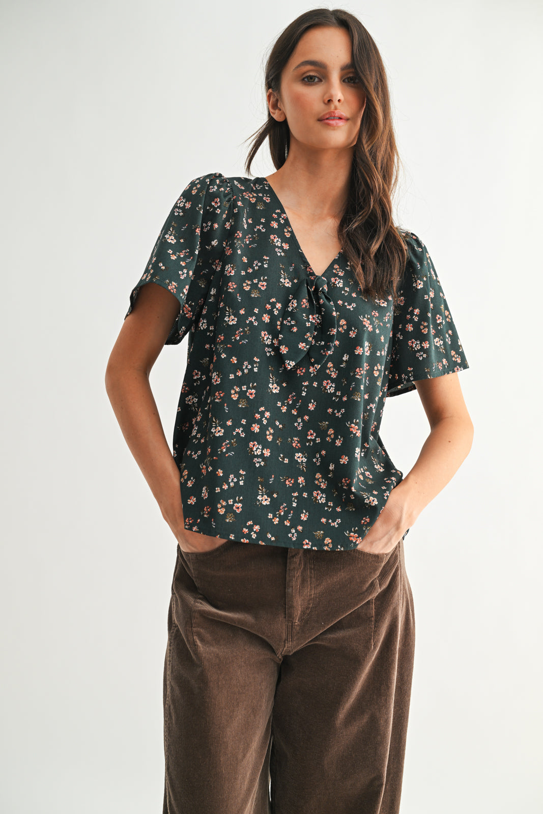 Floral Tie Front Blouse