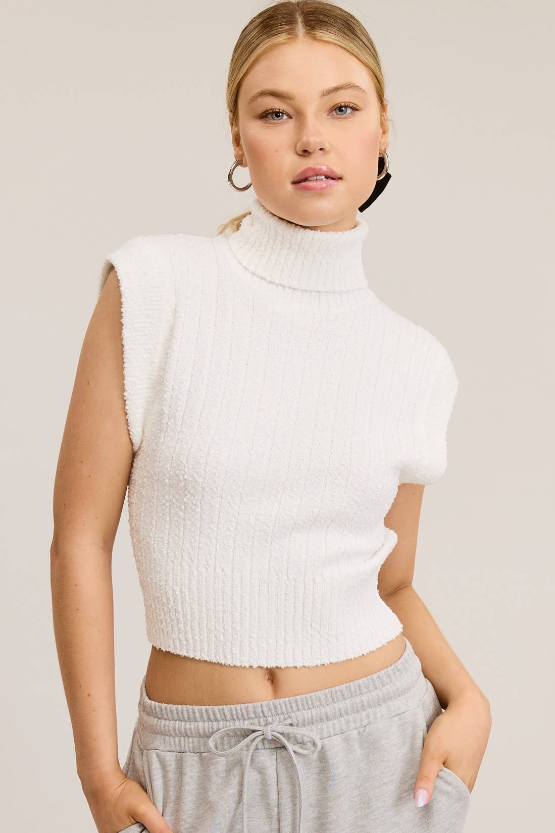 Sleeveless Ribbed Knit Turtleneck Sweater