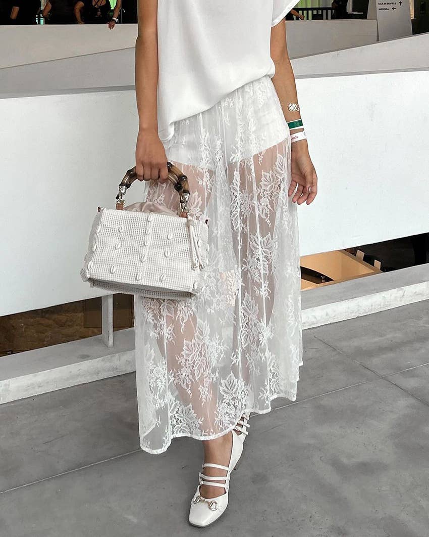 See-Through White Lace Maxi Skirt