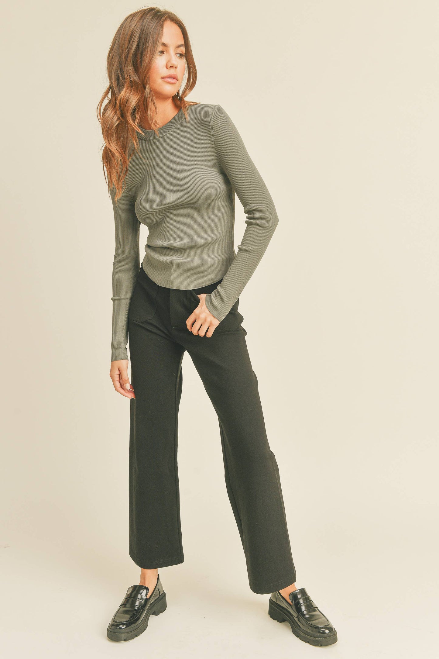 RIBBED LONG SLEEVE BASIC TOP