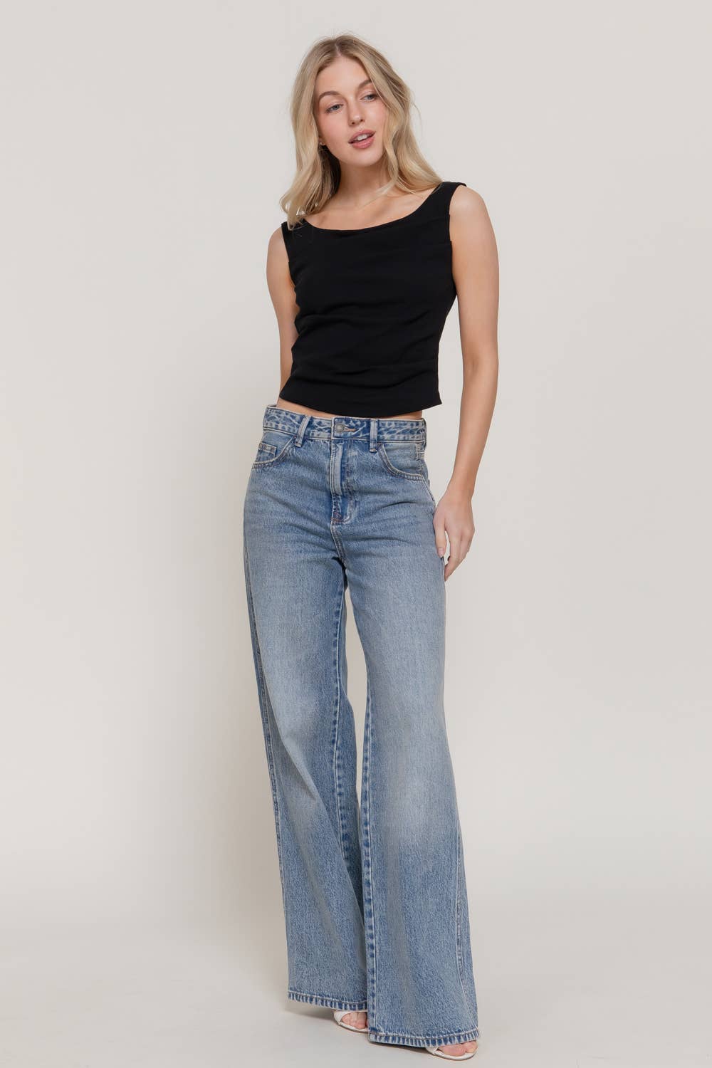 Sleeveless Wide Boat Neck Draped Knit Top