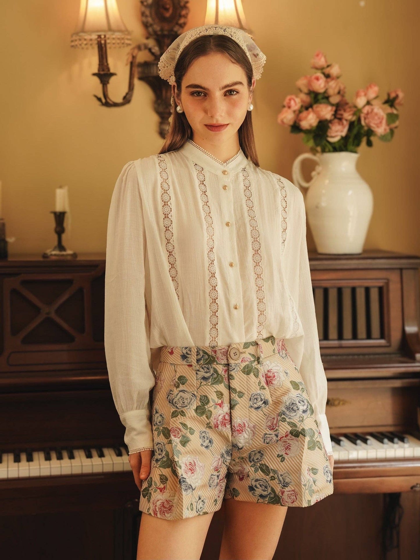 Vintage-Inspired Lace Trimmed Blouse