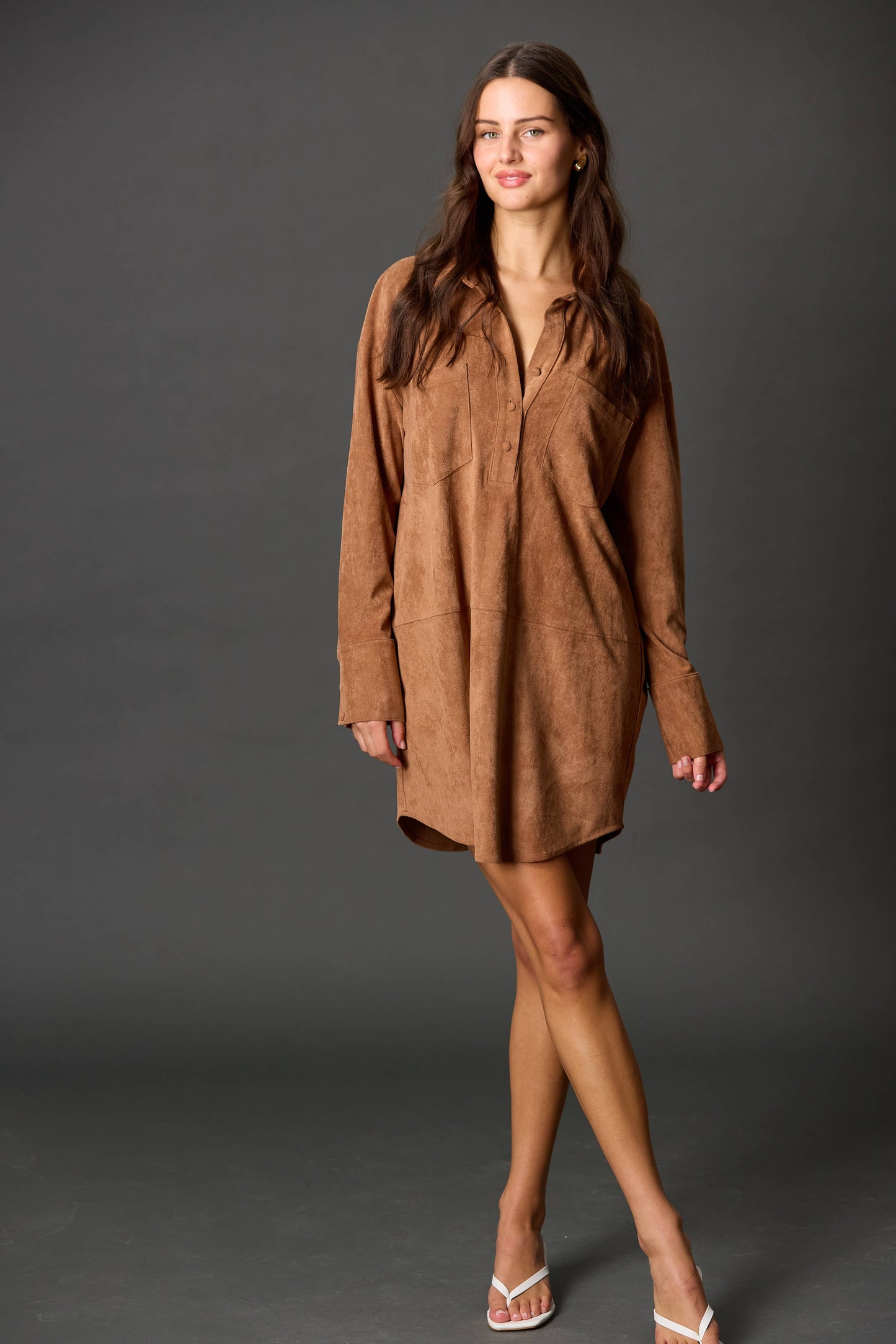 Suede Button Down Mini Dress