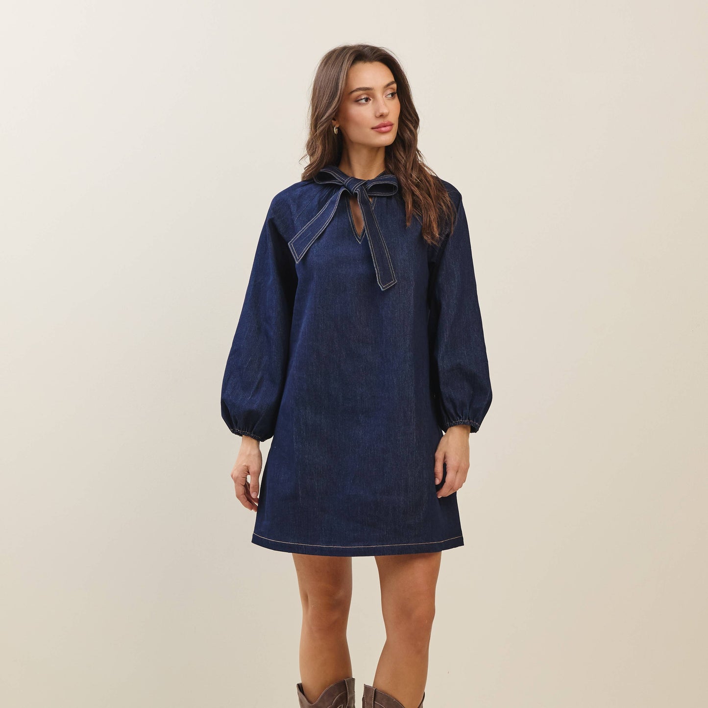 Bow denim mini dress