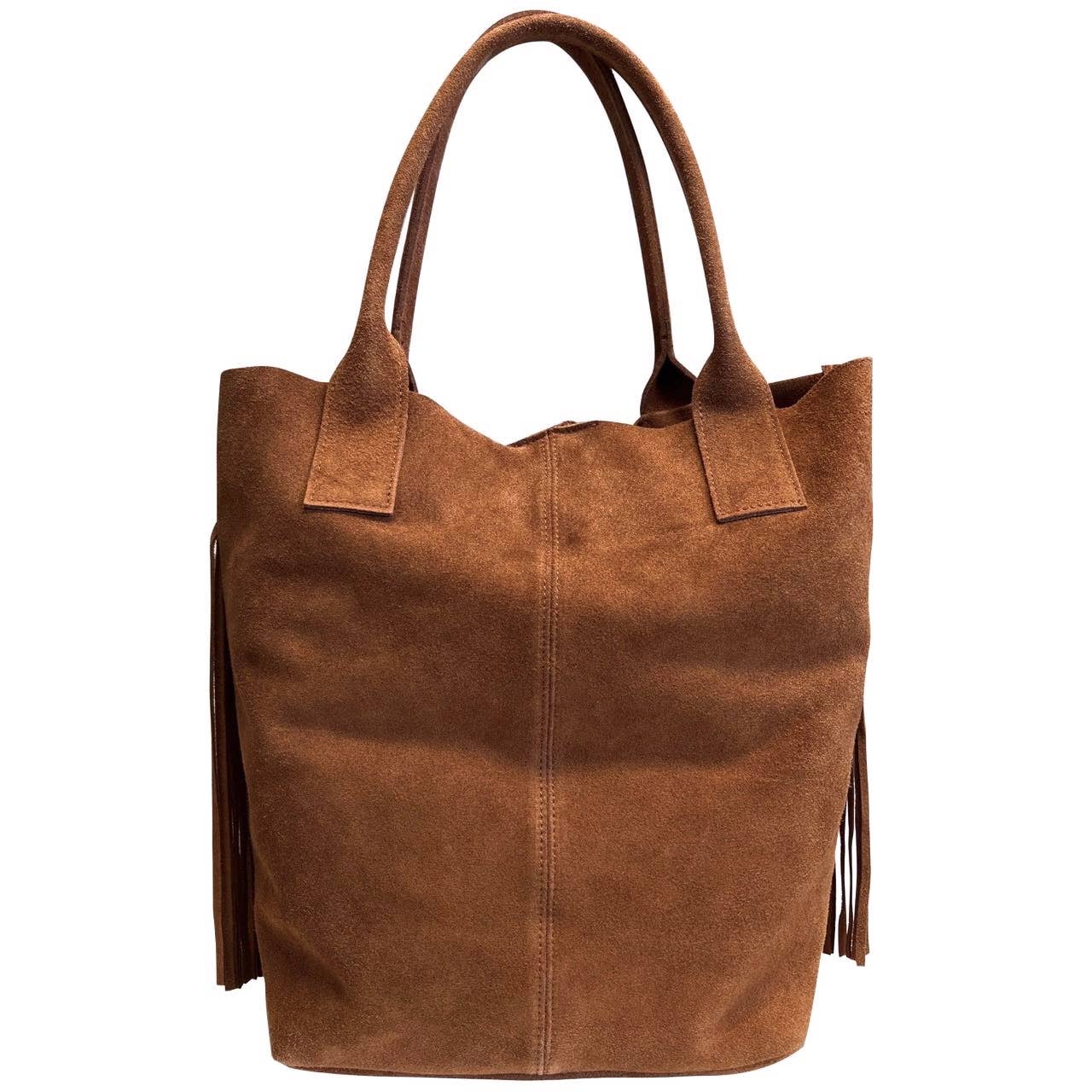 Suede Shopper Handbag in genuine suede with fringe