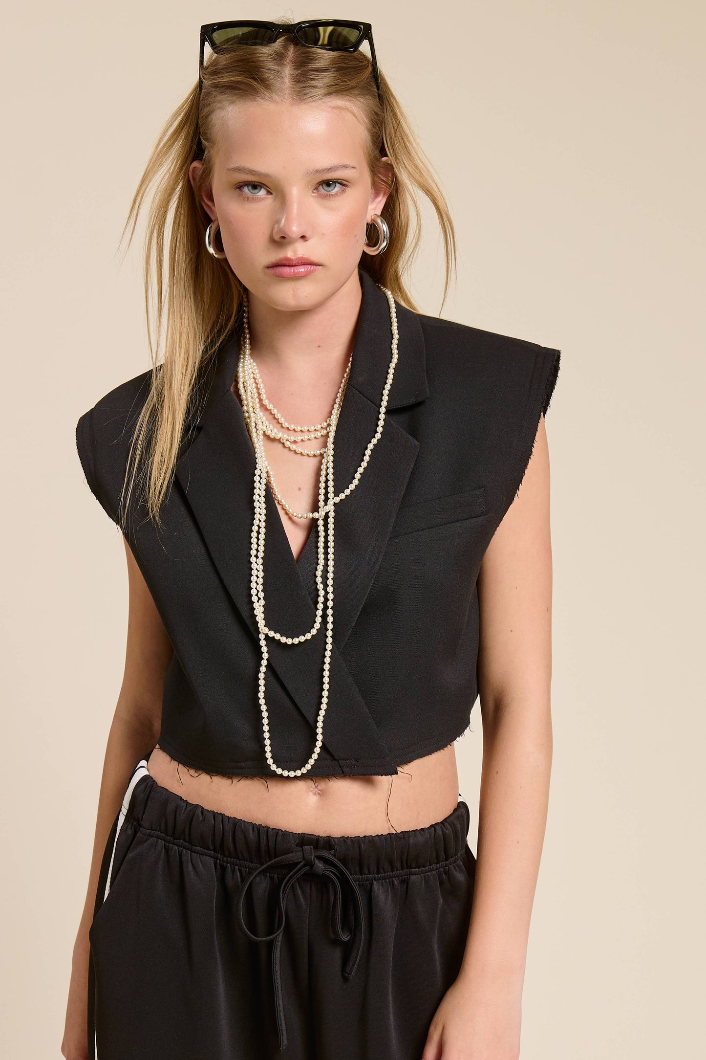 Cropped Collared Vest with Raw Hem
