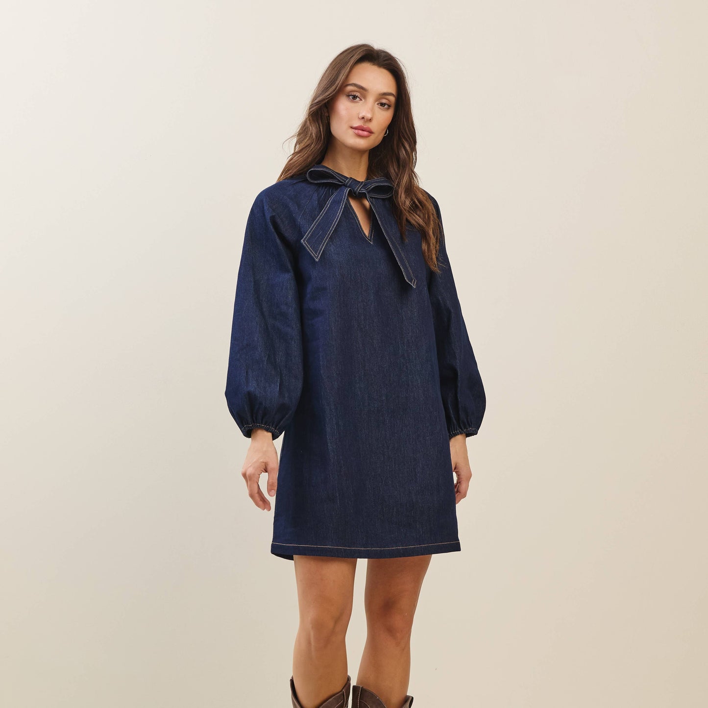 Bow denim mini dress