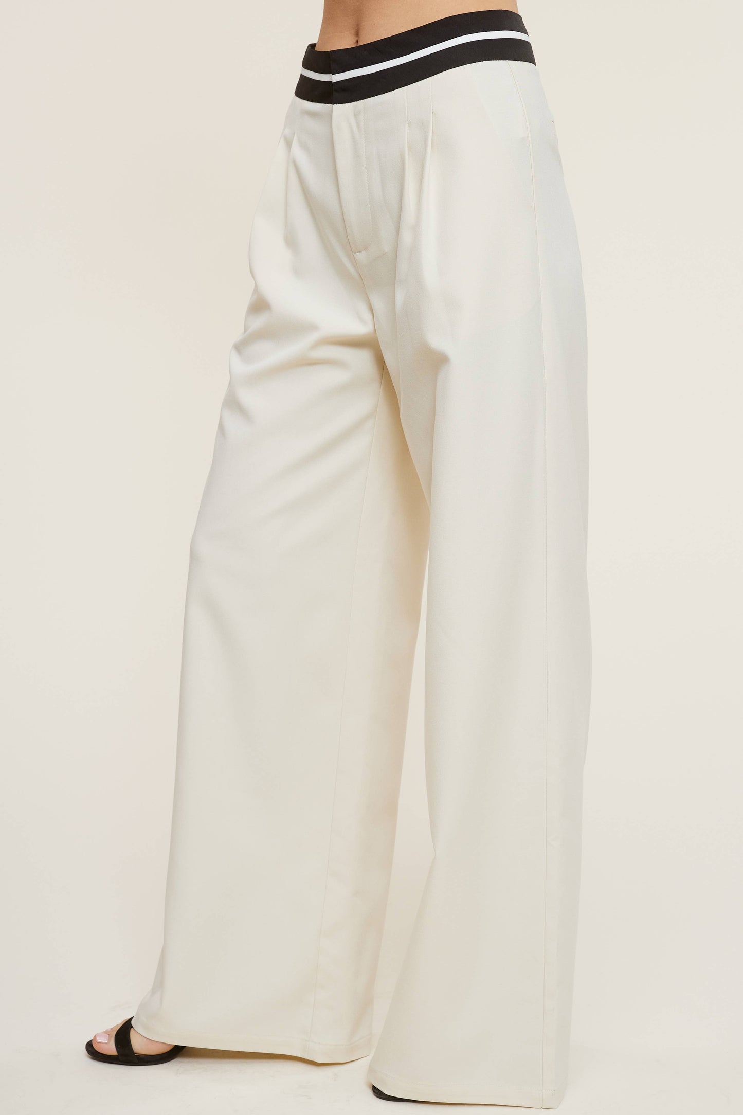 Trouser Pants with Contrast Striped Waistband