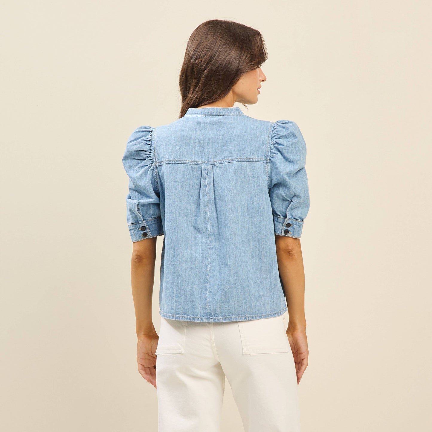 Denim Puff Sleeve Blouse