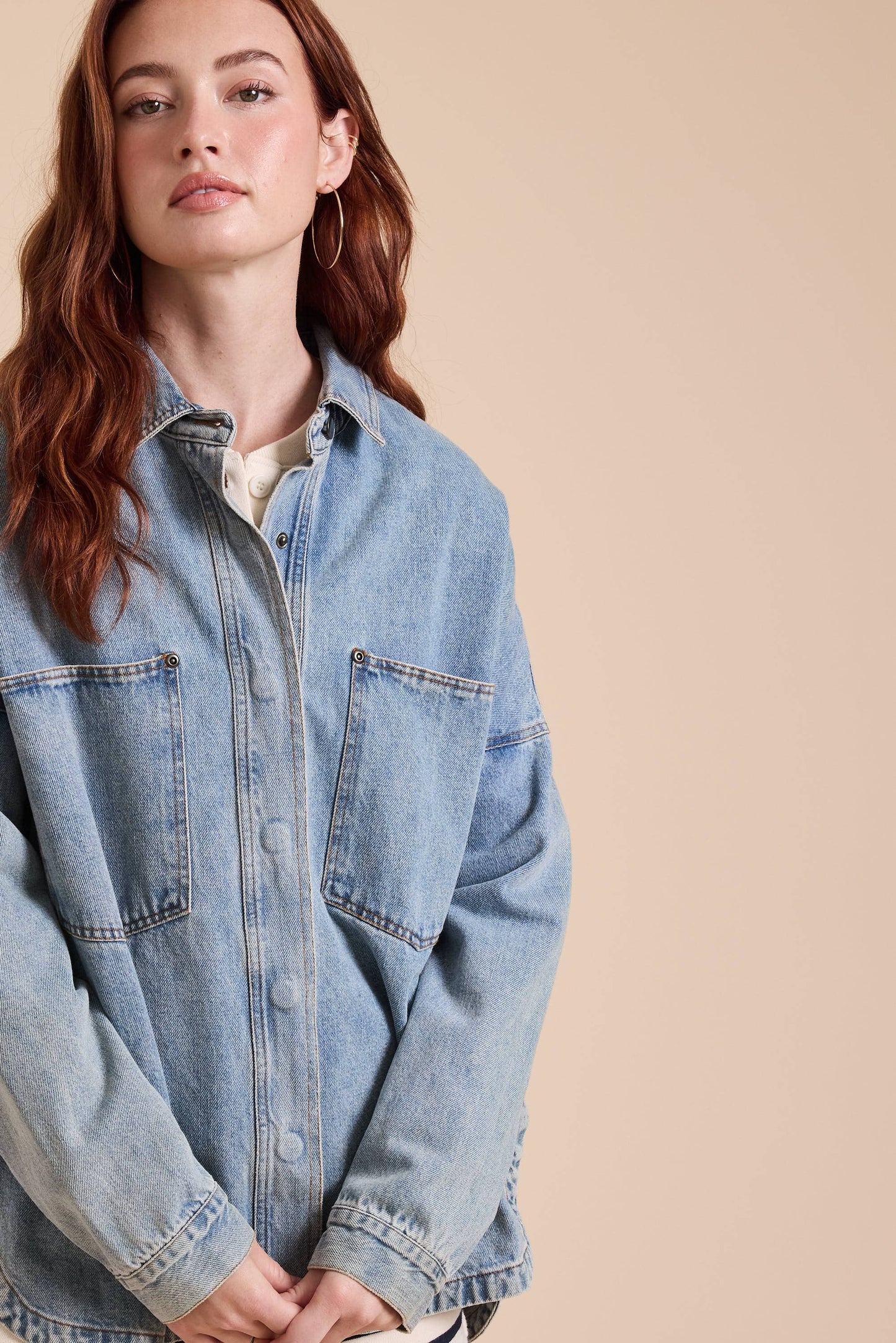 SHACKET- WASHED SNAP BUTTON DENIM