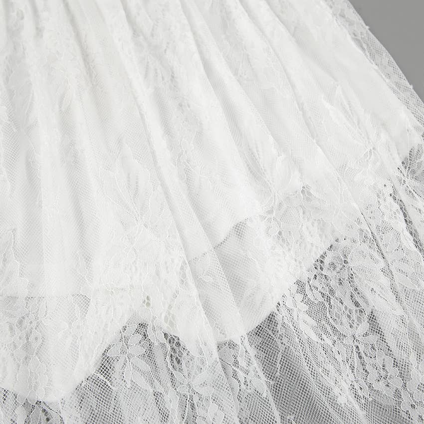 See-Through White Lace Maxi Skirt