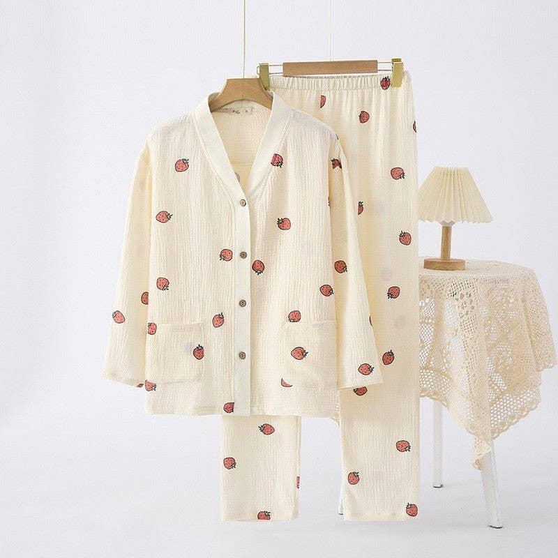 Fruit And Gingham Print Pajama Set
