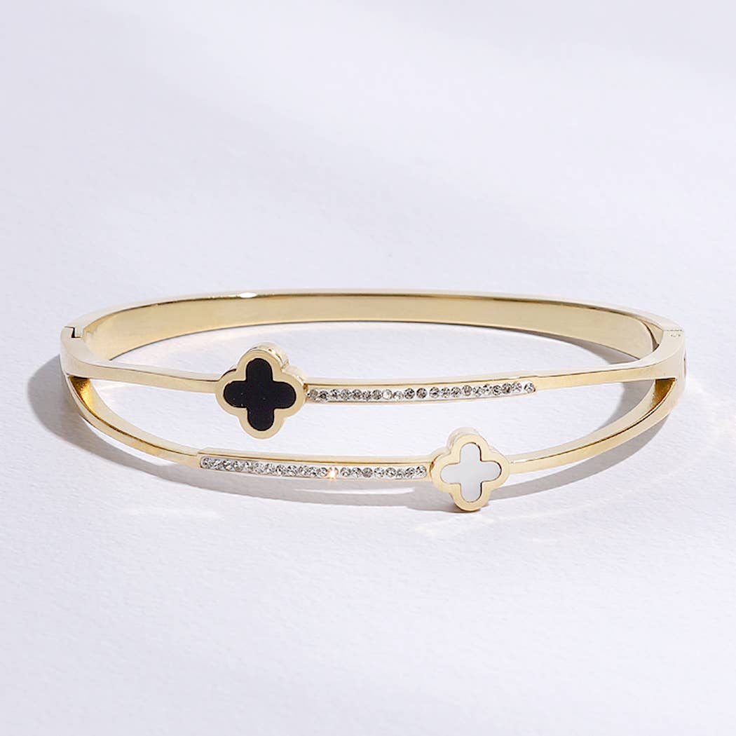 Two Tone Clover Bangle Bracelet
