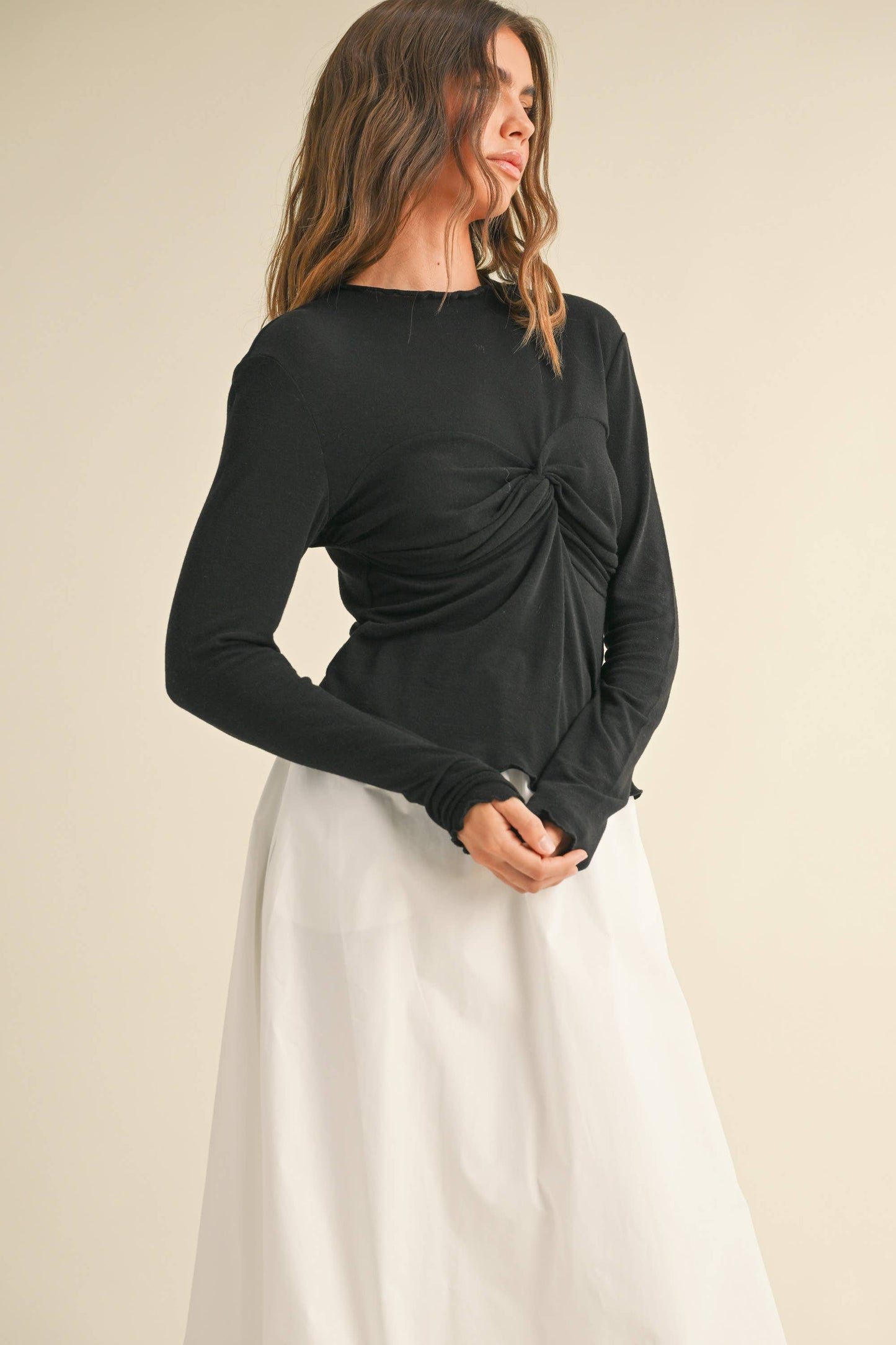 RUCHED LONG SLEEVE TOP