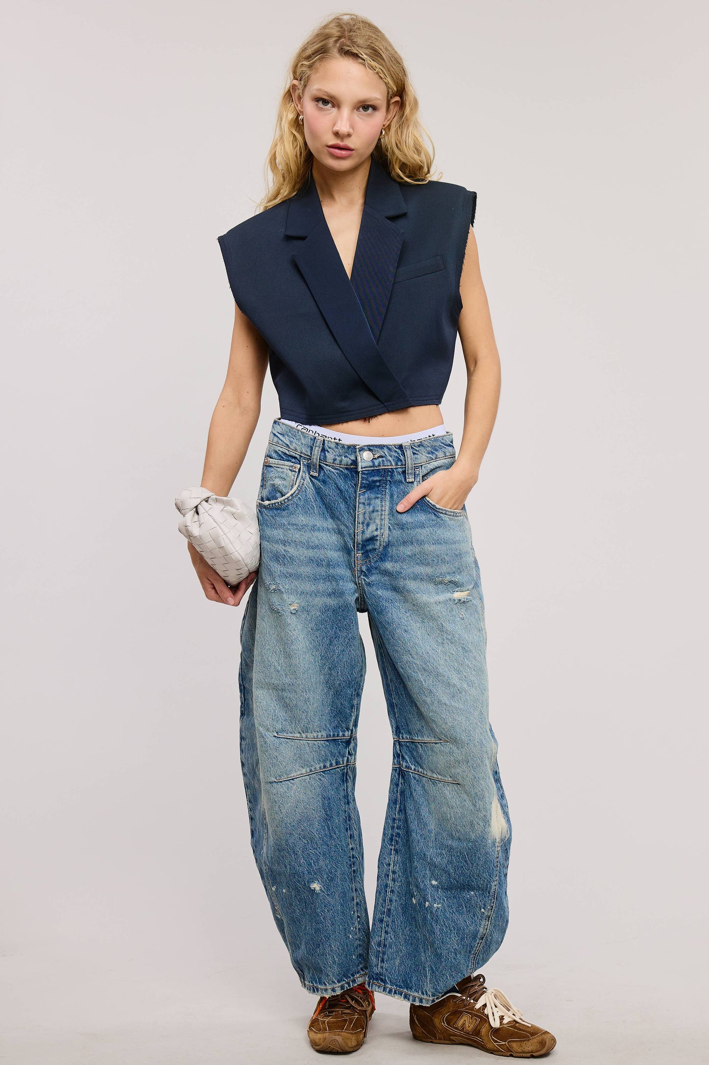 Cropped Collared Vest with Raw Hem