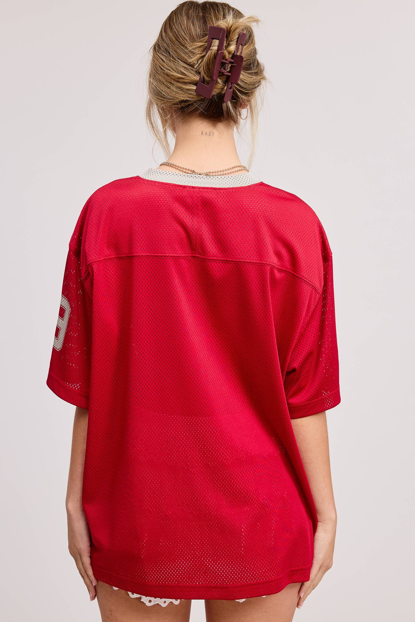 Sporty V Neck Short Sleeve Jersey Top with 89 Graphic Print