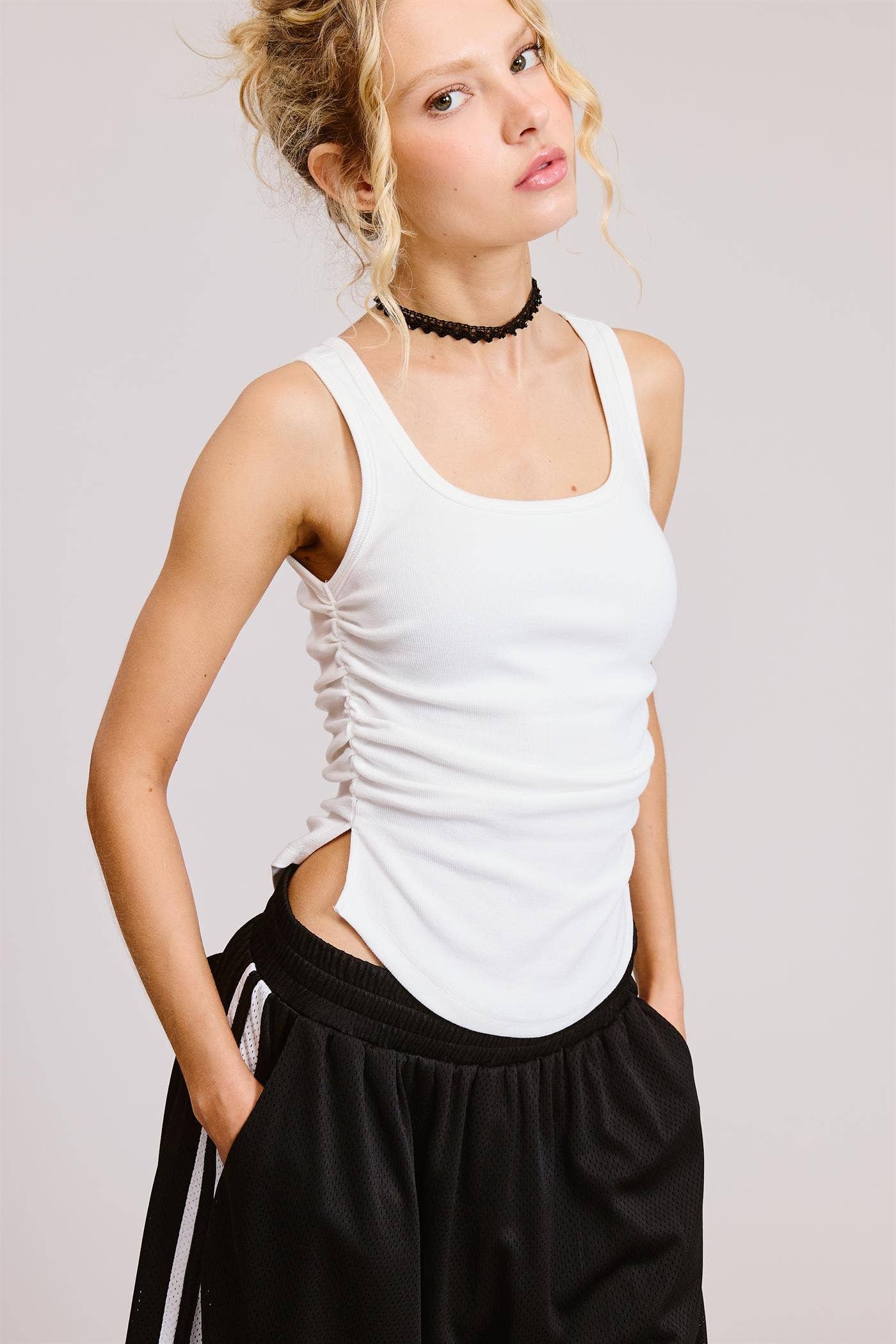 Ruched Ribbed Tank Top