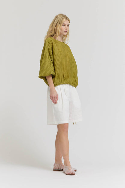 SHIRRED SLEEVE TENCEL BLOUSE