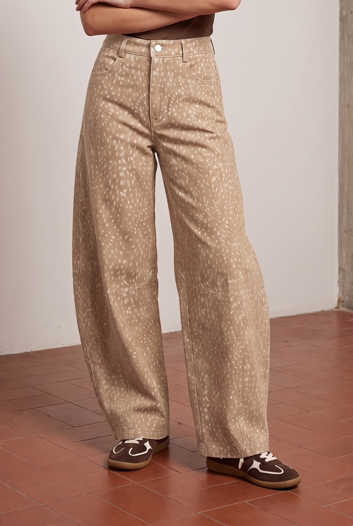 BAMBI PRINT TWILL BARREL PANTS