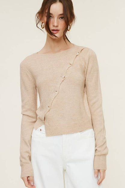 Knit Top with Asymmetrical Button Closure