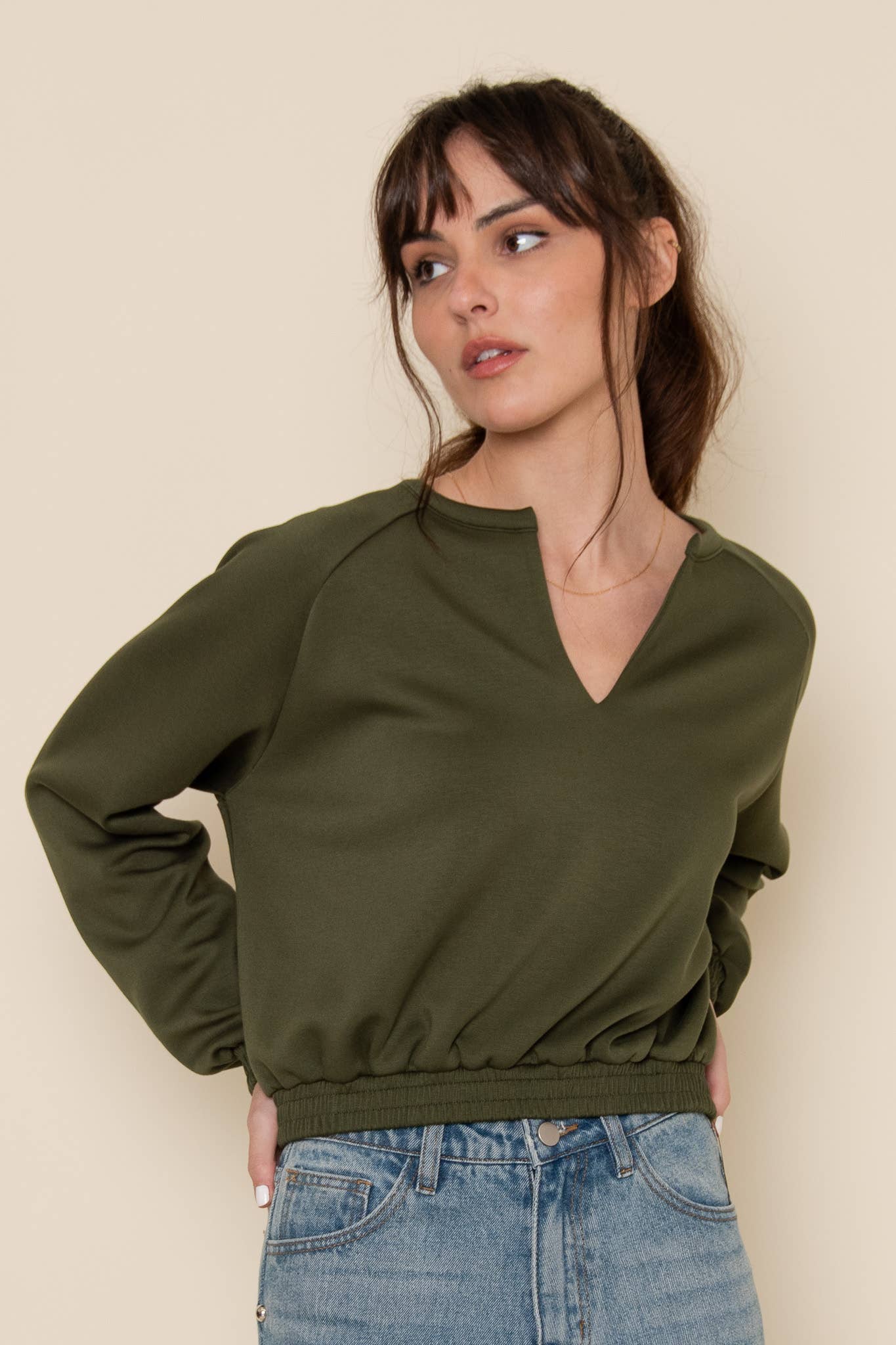 Claire Olive V-Neck Modal Top