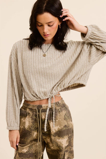 Soft Rib Top with Drawstring Hem