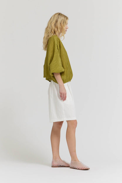 SHIRRED SLEEVE TENCEL BLOUSE