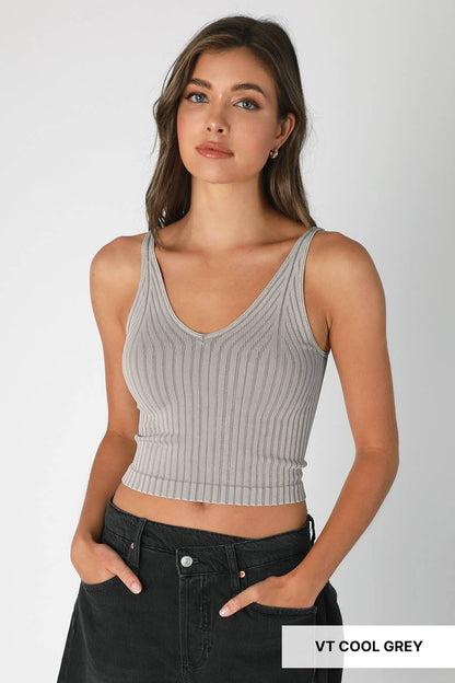 Vintage Wide Ribbed V Neck Top