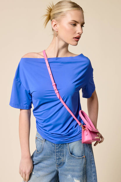 Ruched One Shoulder Short Sleeve Top
