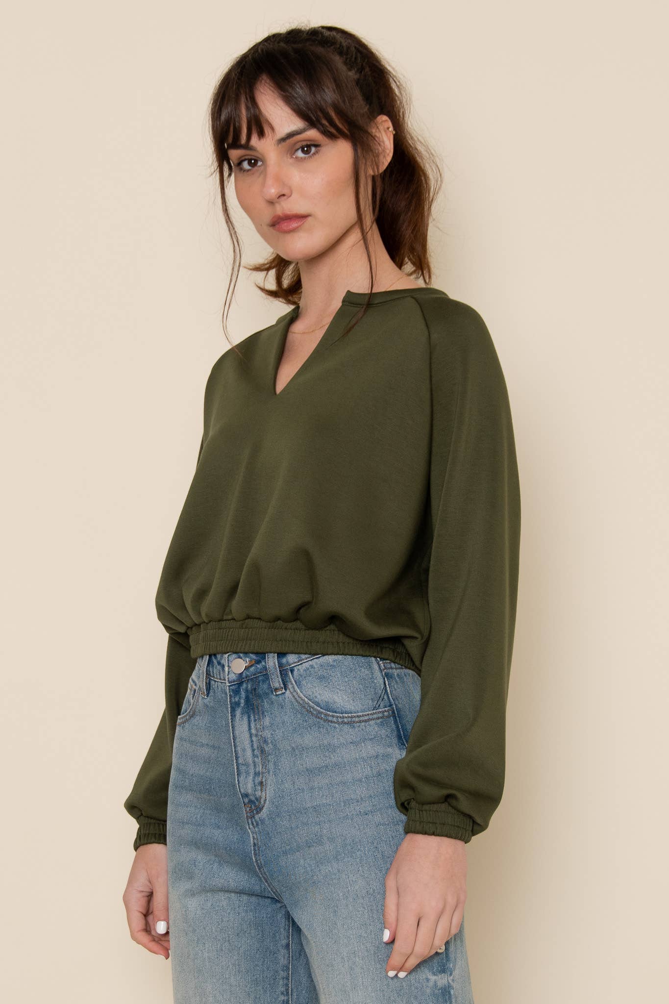 Claire Olive V-Neck Modal Top