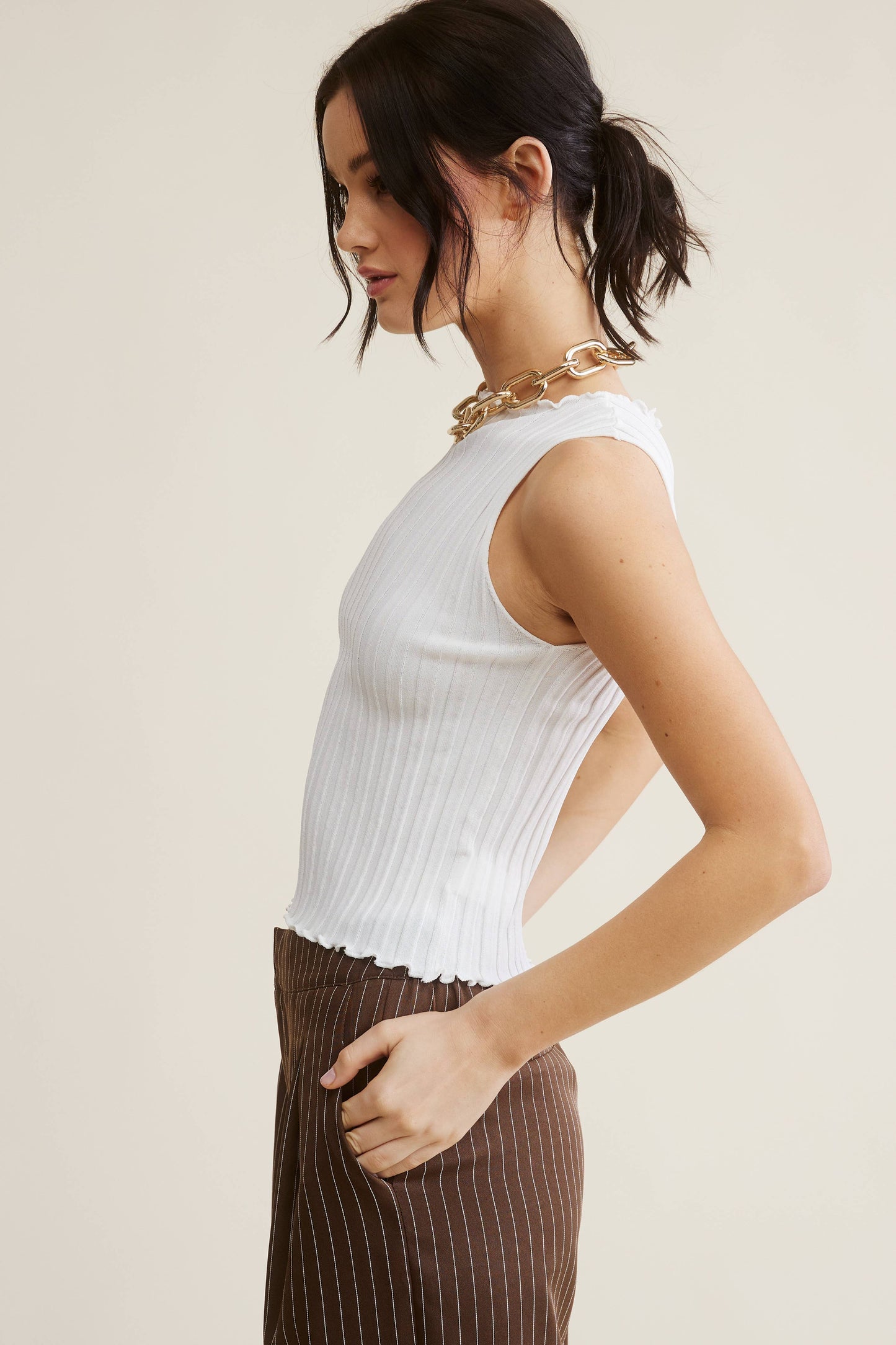 Lettuce Trim Sleeveless Top