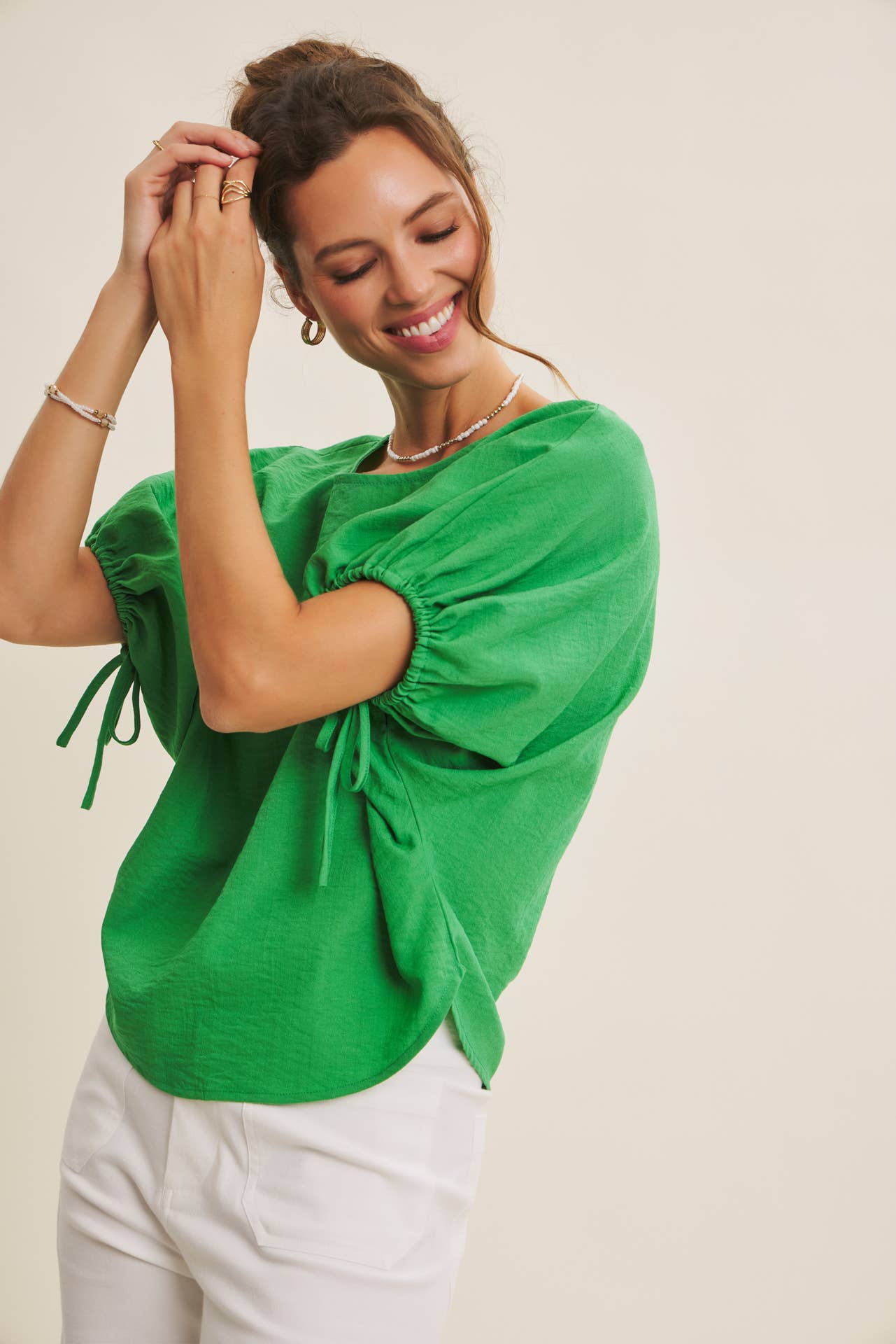 Crinkled Ruched Dolman Blouse