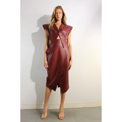 FAUX LEATHER VEST JACKET AND SKIRT SET