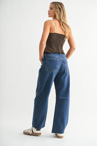 TIKTOK FAMOUS-Raw Hem Barrel Jean w/ Seams