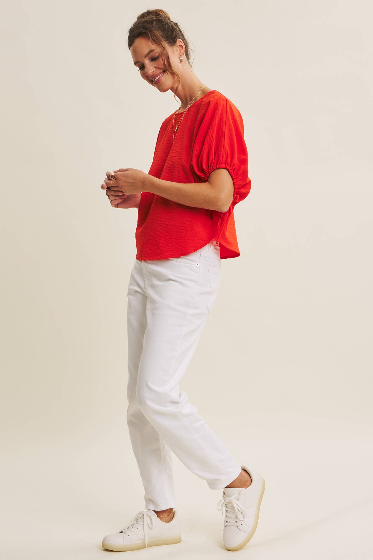 Crinkled Ruched Dolman Blouse