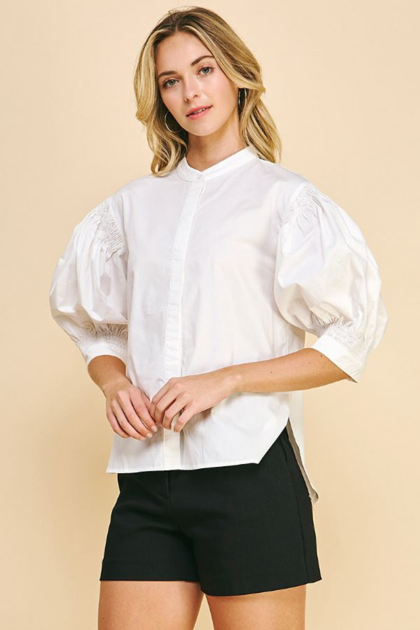 Mandarin Collar Button-Down Shirt