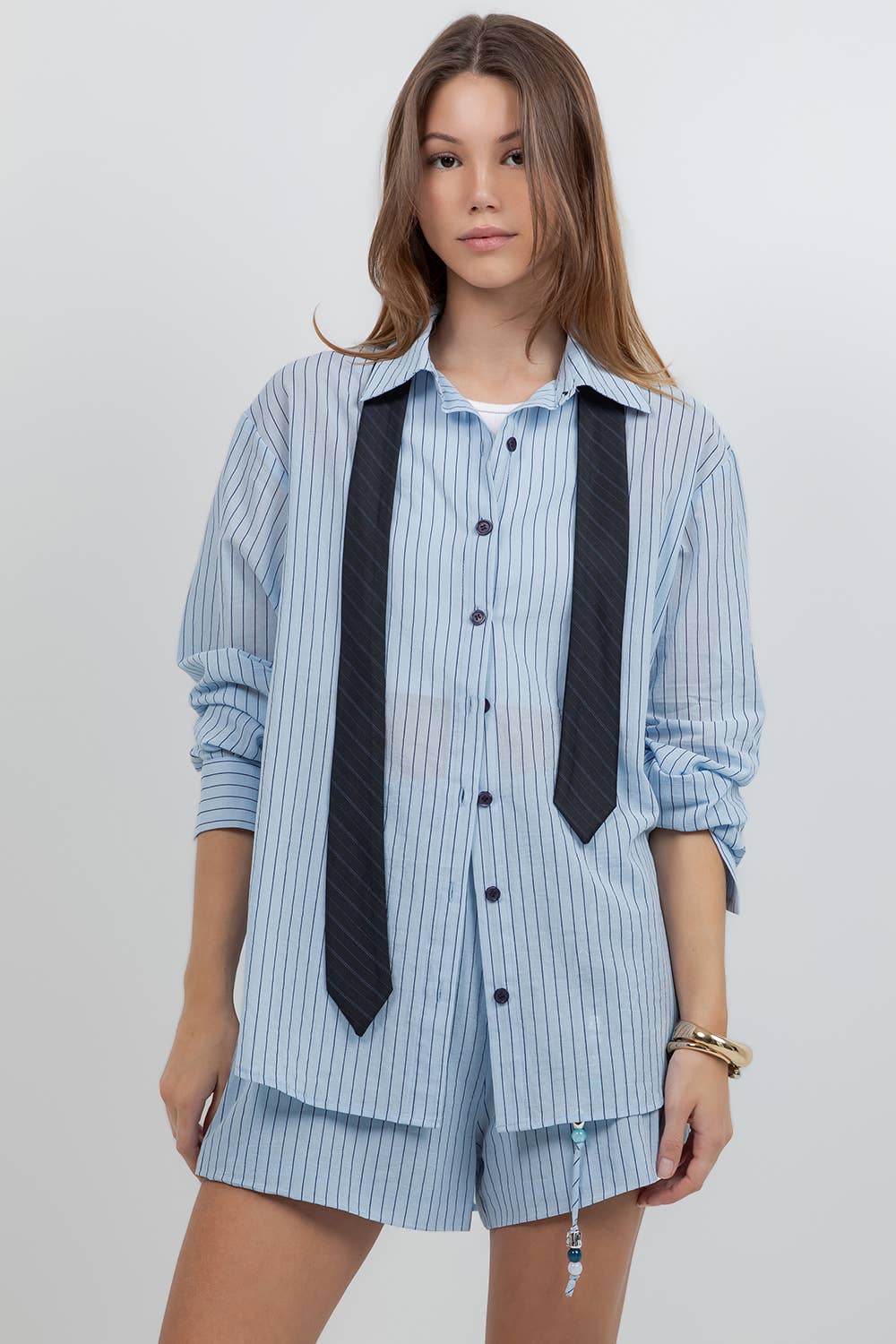 Pinstripe Button Up With Tie