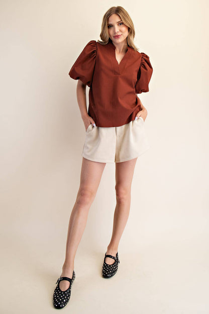 V-Neck Puff-Sleeve Top