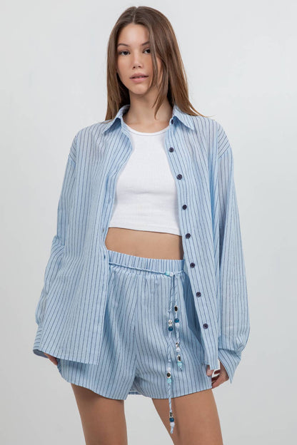 Pinstripe Button Up With Tie
