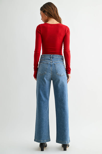 Best Selling Jean!!!!!!! Patch Pocket Wide Leg Jean
